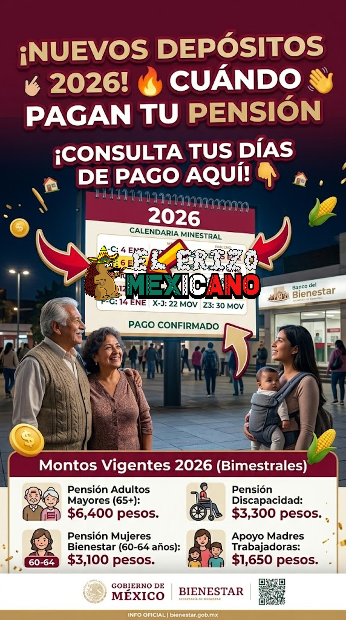 Pensión Bienestar 2026: próximo pago Adultos Mayores 65 y Más de 6 mil ...