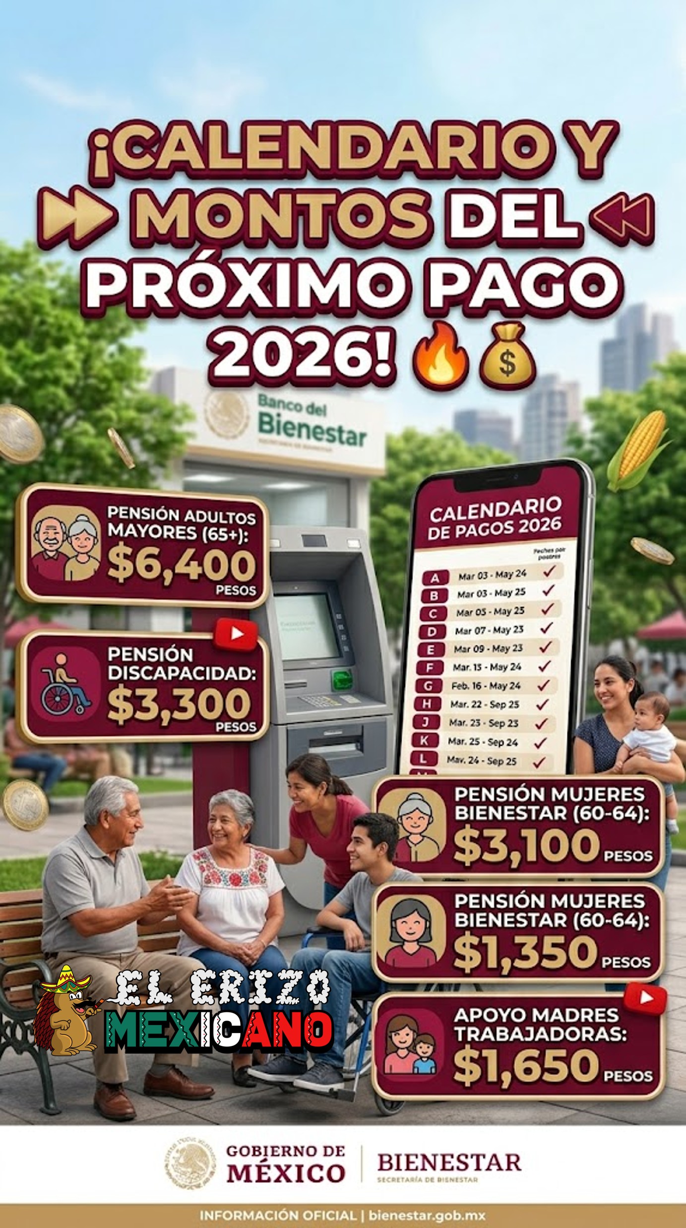 Pensión Bienestar 2026: próximo pago Adultos Mayores 65 y Más de 6 mil ...