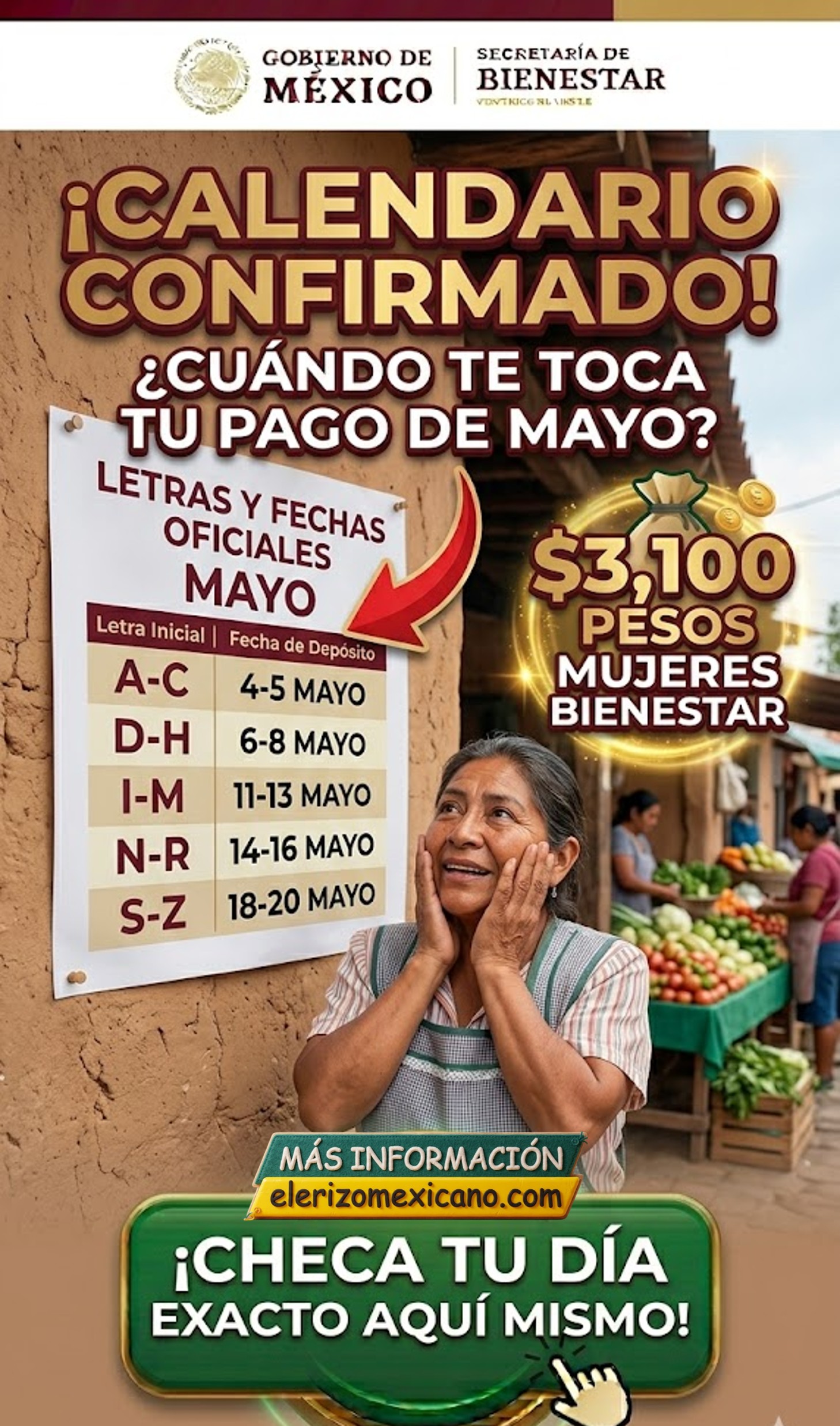 Calendario Oficial Pensión Mujeres Bienestar Mayo 2026: Fechas por ...