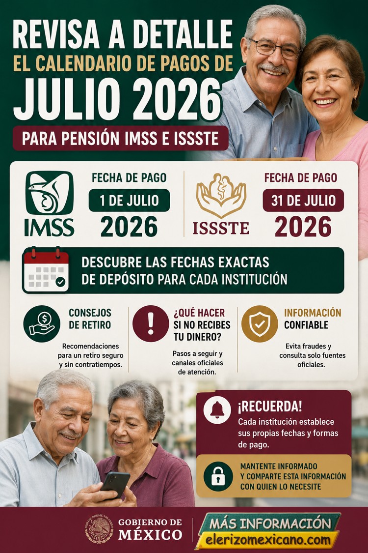 Fechas de pago julio 2026 para pensionados IMSS e ISSSTE y guía rápida ...