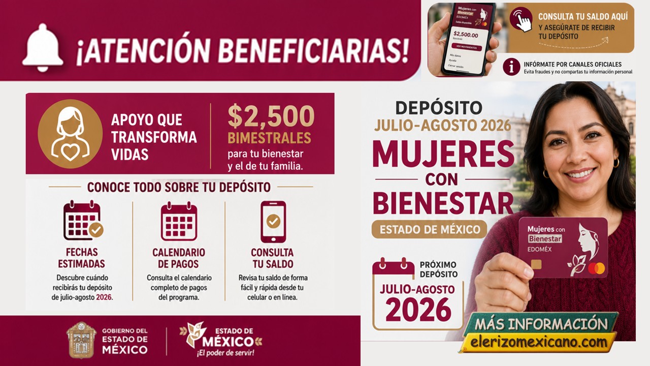 Pago Mujeres con Bienestar Edomex Julio-Agosto 2026: Calendario y ...