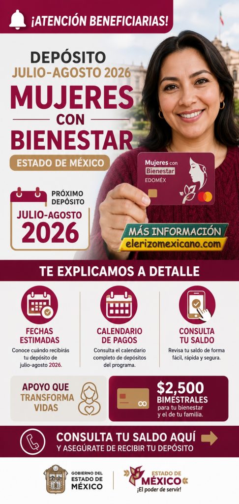 Pago Mujeres con Bienestar Edomex Julio-Agosto 2026: Calendario y ...